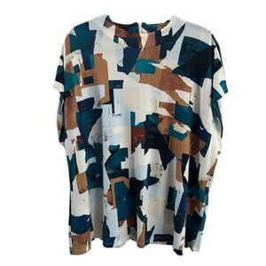 Calvin Klein Geometric Mock Neck Blouse Shirt Plus Sz 2X